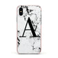 Marble Black Initial Personalised Apple iPhone Xs Impact Case Pink Edge on Silver Phone