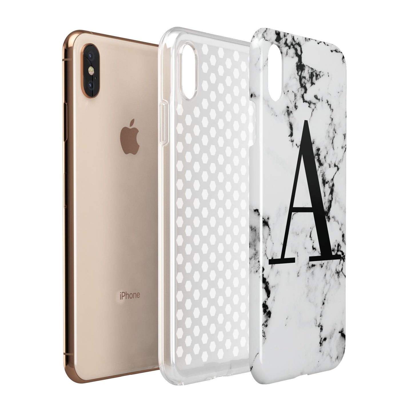 Marble Black Initial Personalised Apple iPhone Xs Max 3D Tough Case Expanded View