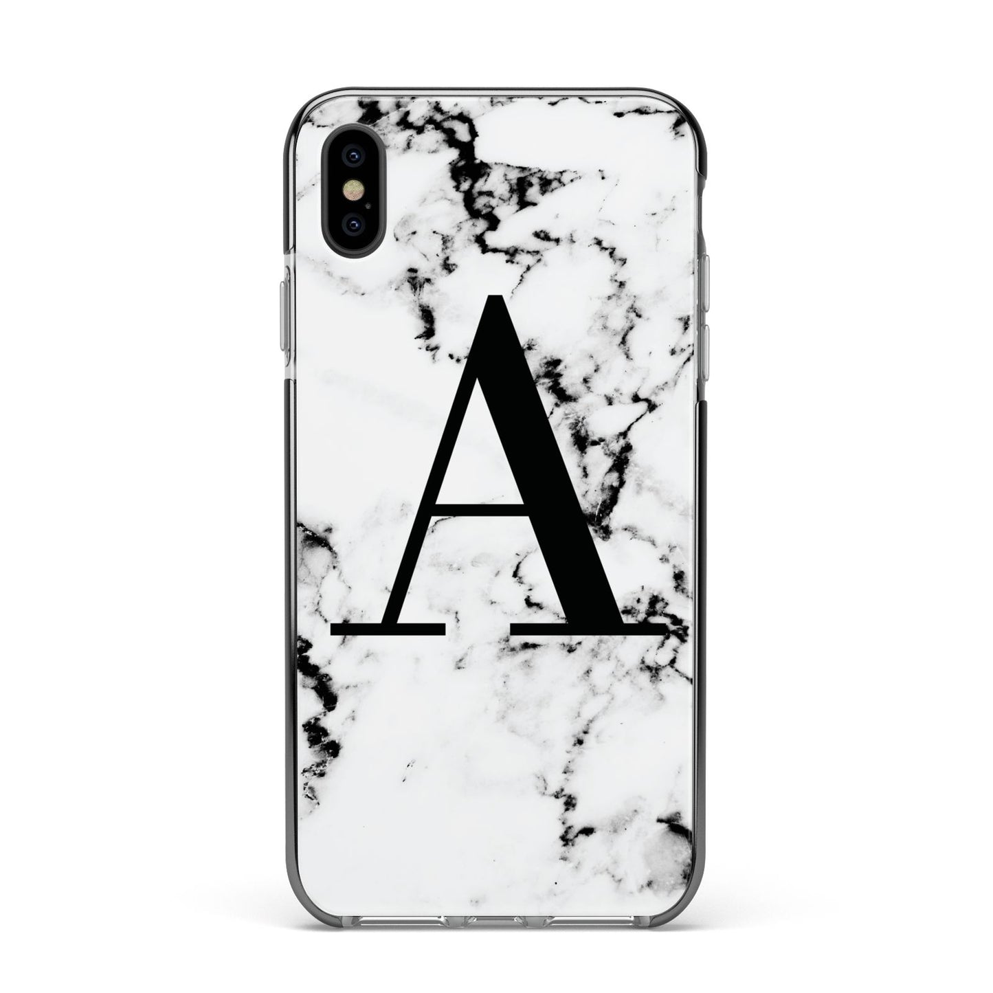 Marble Black Initial Personalised Apple iPhone Xs Max Impact Case Black Edge on Black Phone