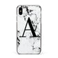 Marble Black Initial Personalised Apple iPhone Xs Max Impact Case Black Edge on Silver Phone