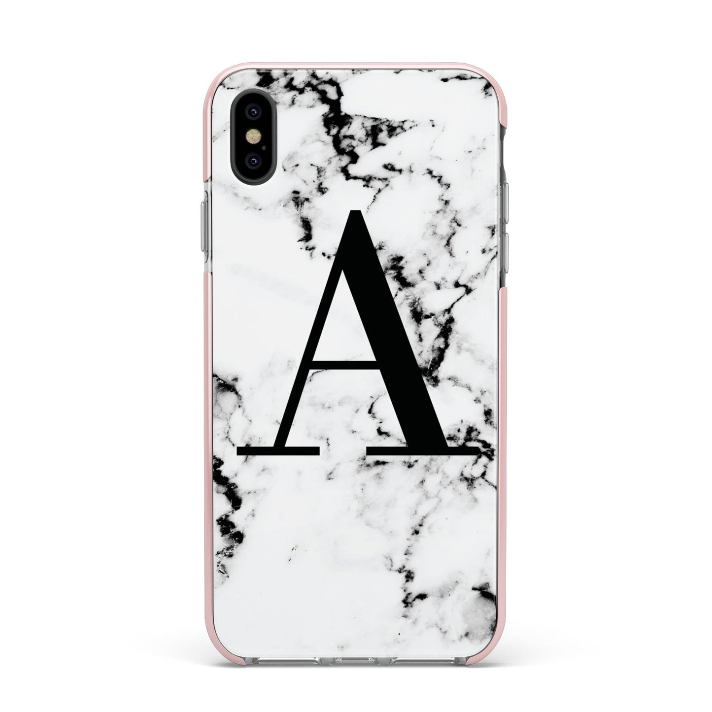 Marble Black Initial Personalised Apple iPhone Xs Max Impact Case Pink Edge on Black Phone
