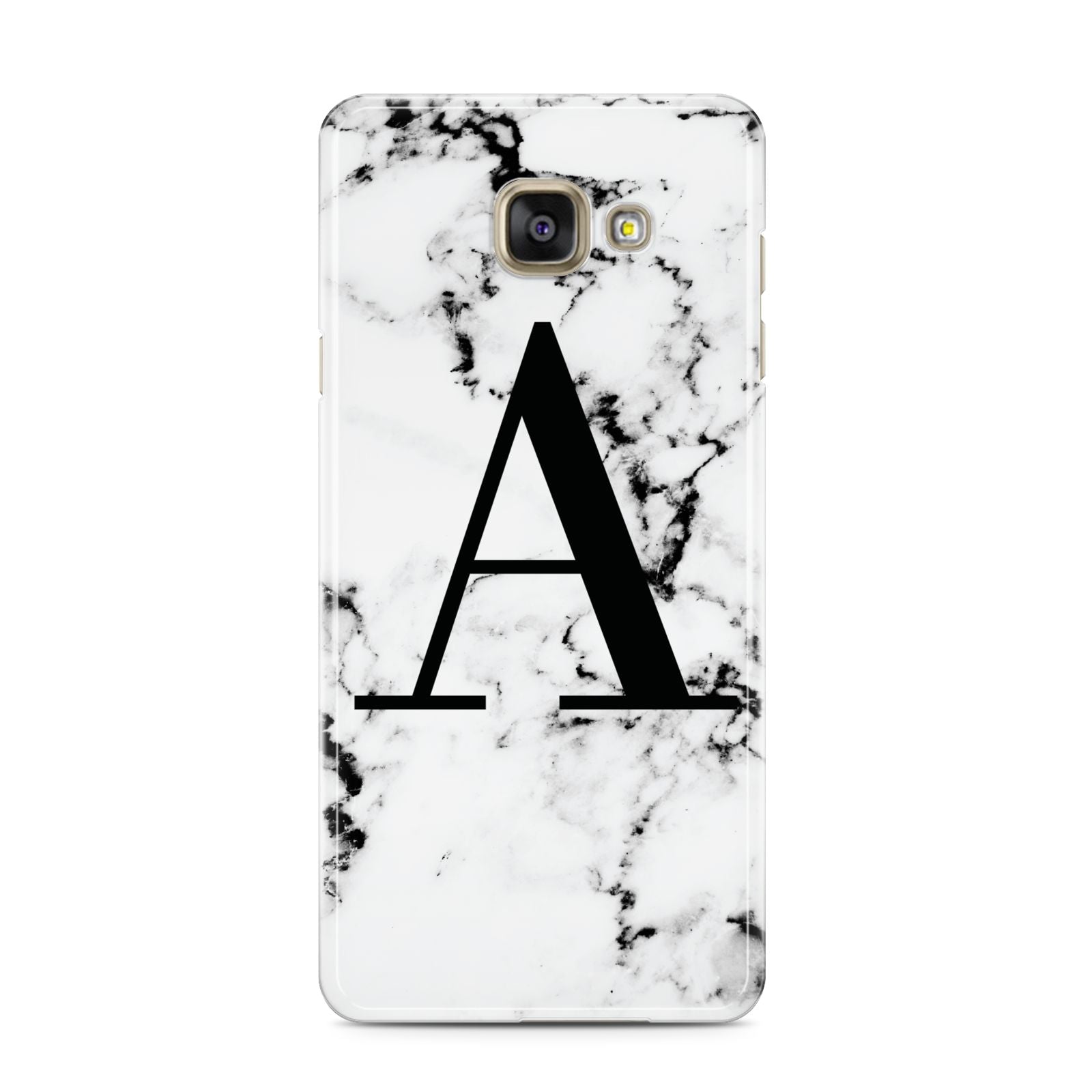 Marble Black Initial Personalised Samsung Galaxy A3 2016 Case on gold phone