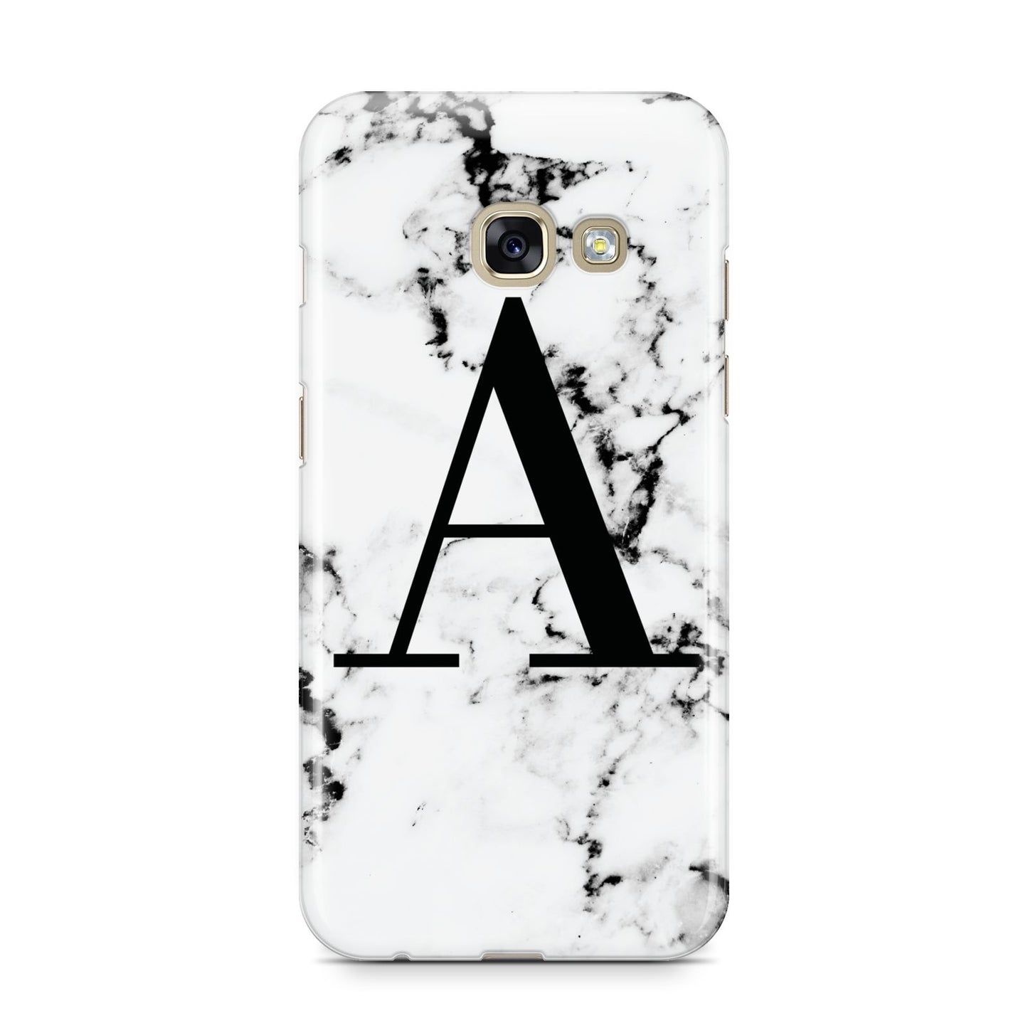 Marble Black Initial Personalised Samsung Galaxy A3 2017 Case on gold phone