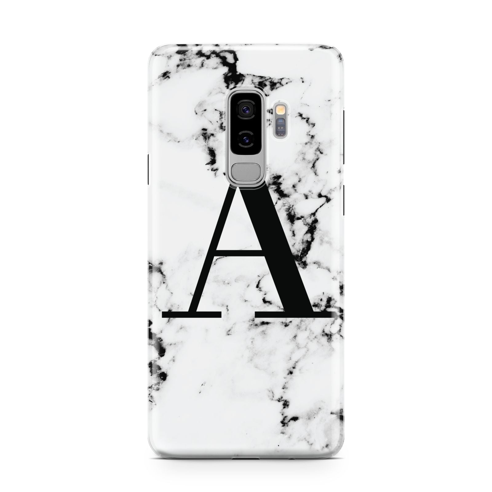 Marble Black Initial Personalised Samsung Galaxy S9 Plus Case on Silver phone