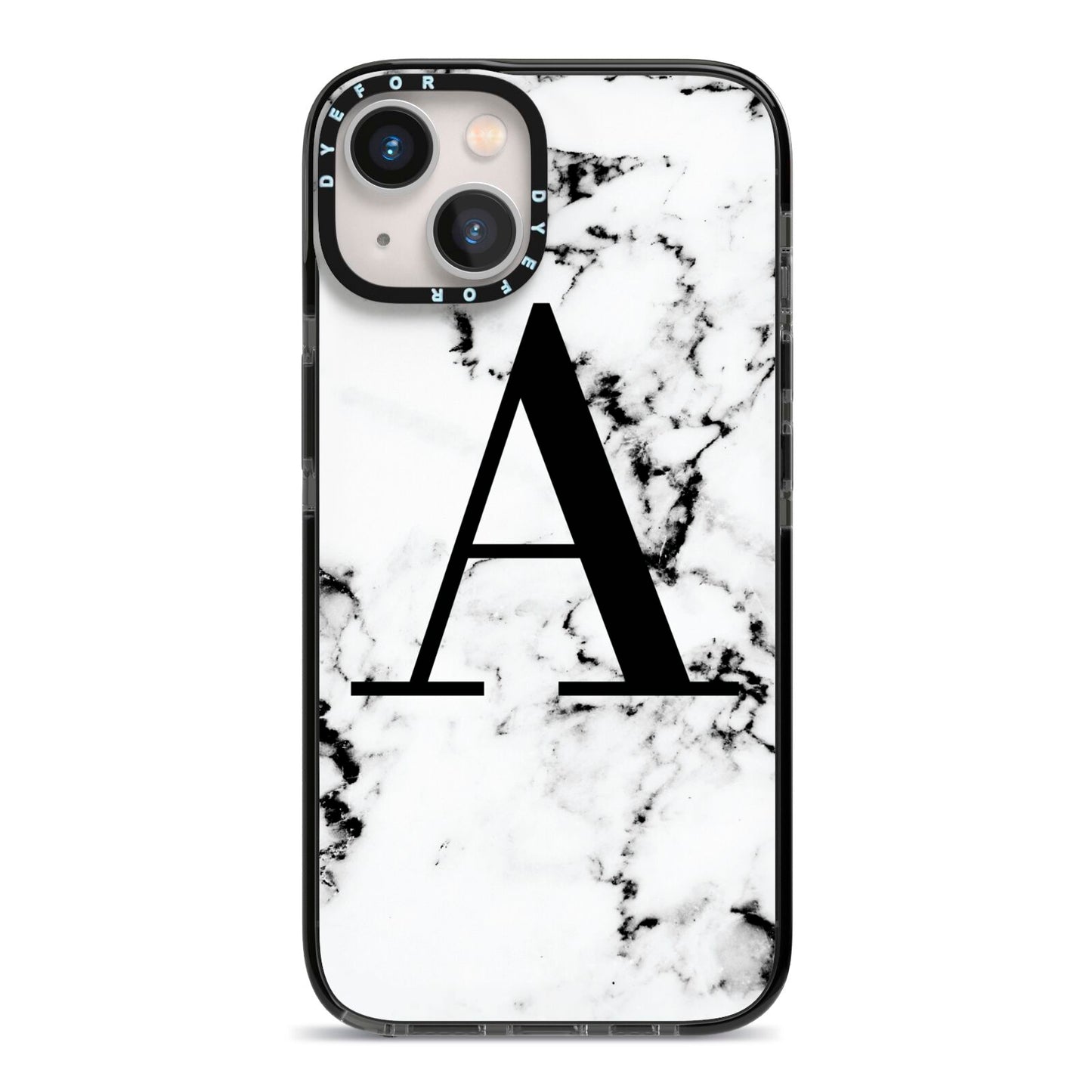 Marble Black Initial Personalised iPhone 13 Black Impact Case on Silver phone
