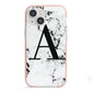 Marble Black Initial Personalised iPhone 13 Mini TPU Impact Case with Pink Edges