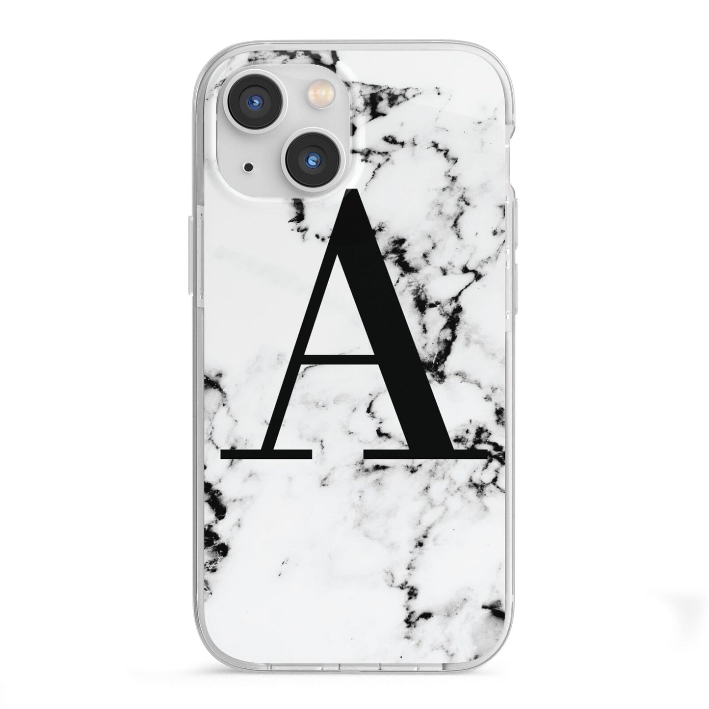 Marble Black Initial Personalised iPhone 13 Mini TPU Impact Case with White Edges