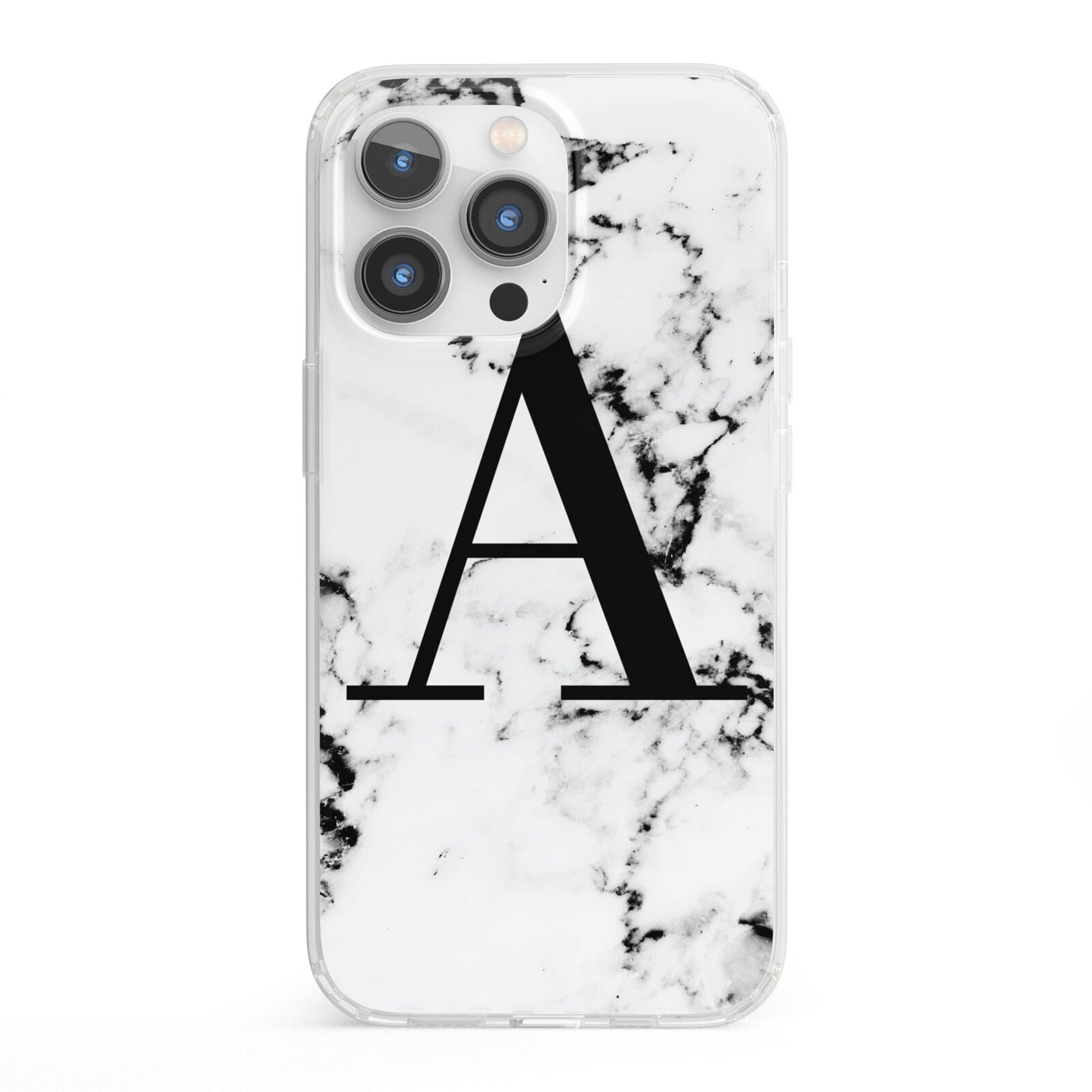 Marble Black Initial Personalised iPhone 13 Pro Clear Bumper Case