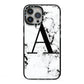 Marble Black Initial Personalised iPhone 13 Pro Max Black Impact Case on Silver phone