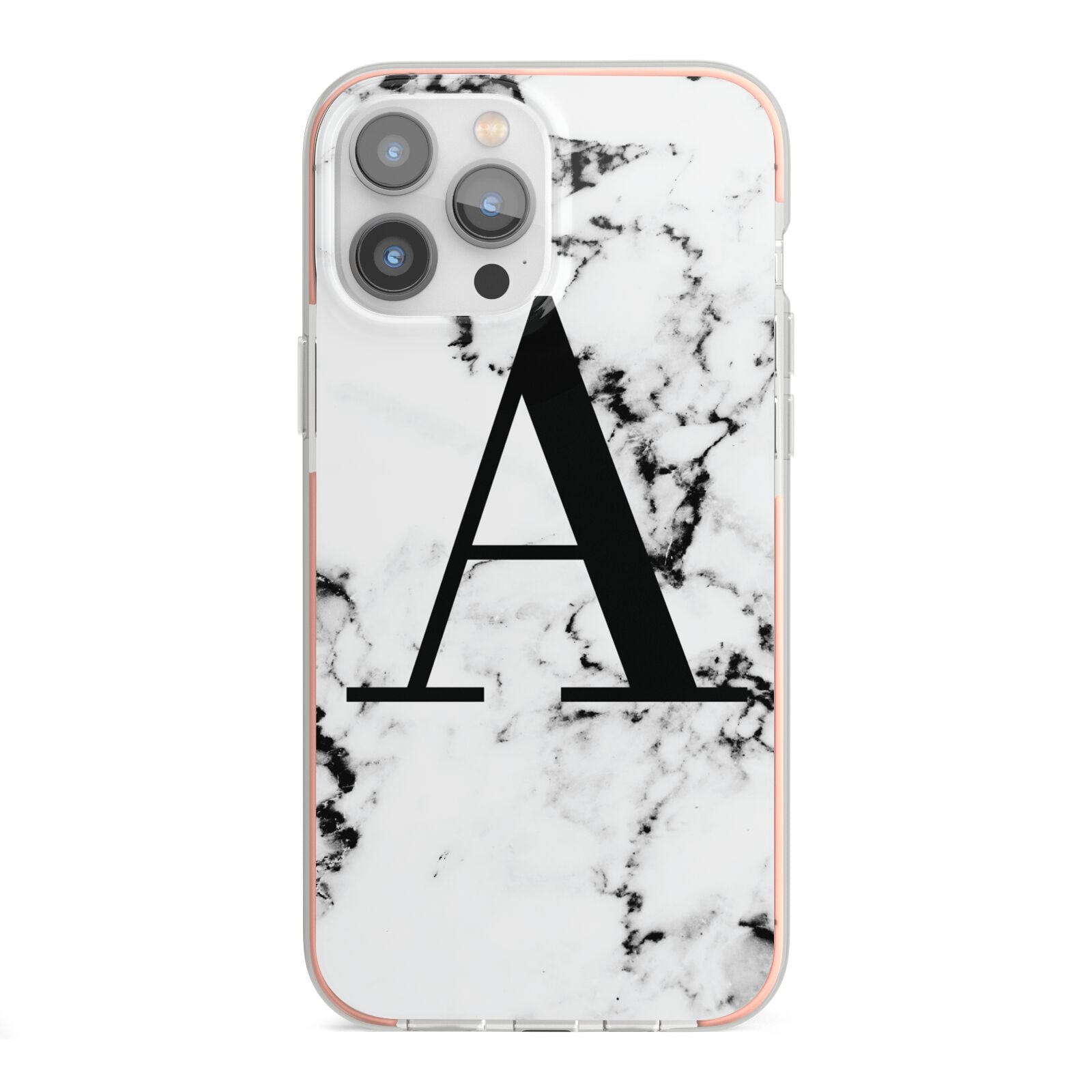Marble Black Initial Personalised iPhone 13 Pro Max TPU Impact Case with Pink Edges