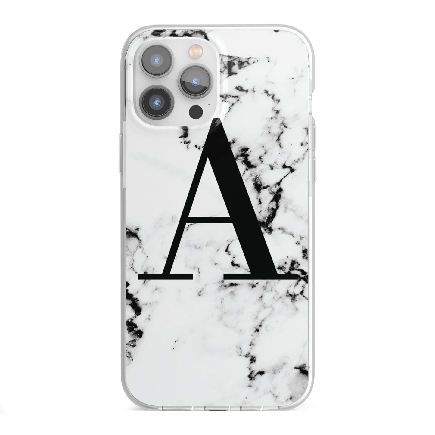 Marble Black Initial Personalised iPhone 13 Pro Max TPU Impact Case with White Edges