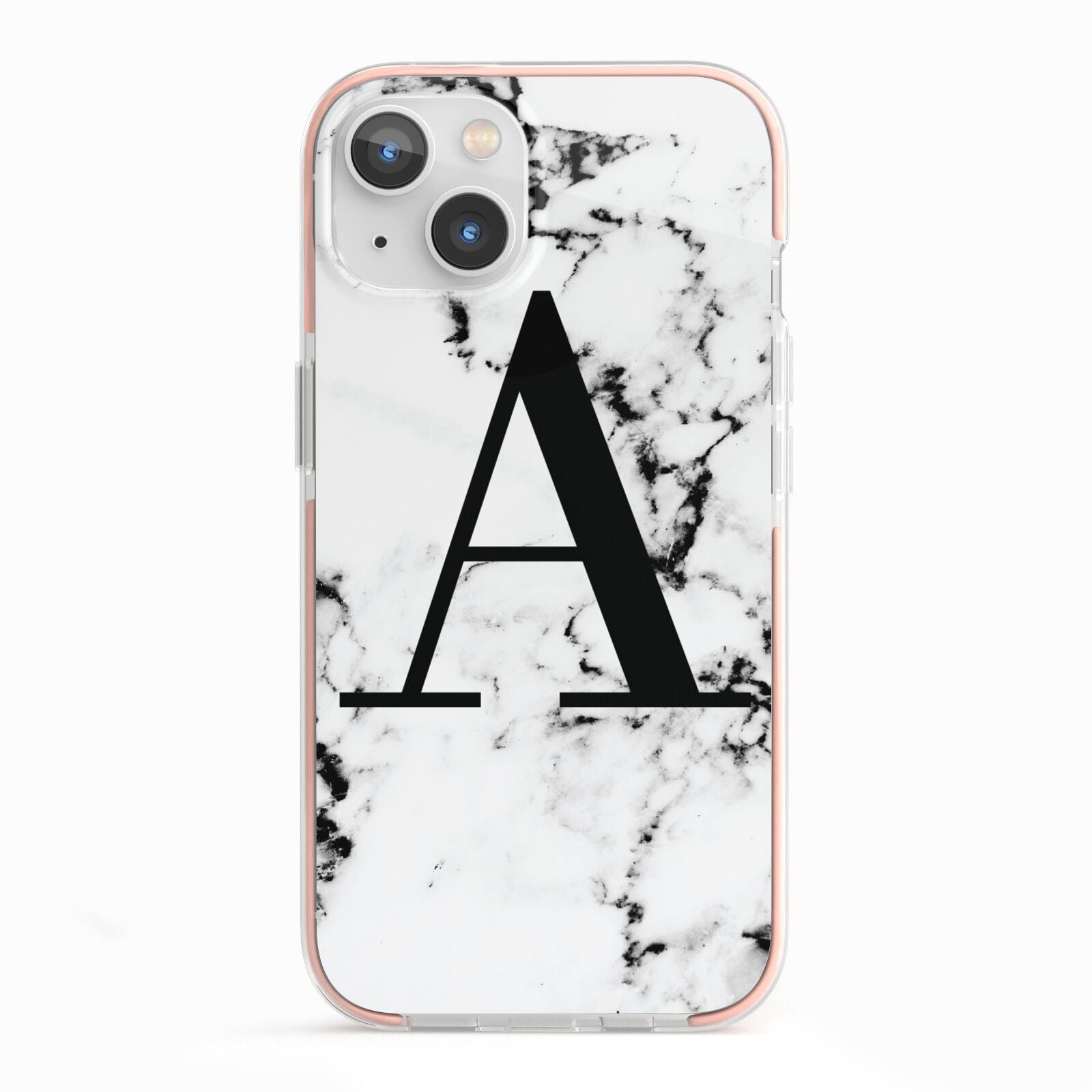 Marble Black Initial Personalised iPhone 13 TPU Impact Case with Pink Edges