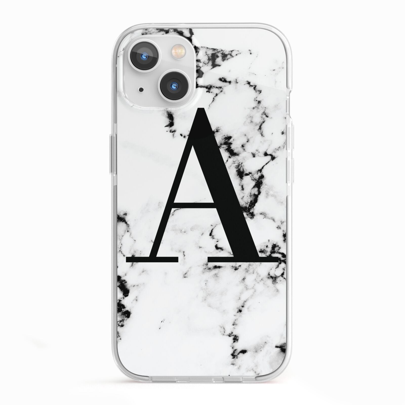Marble Black Initial Personalised iPhone 13 TPU Impact Case with White Edges