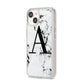 Marble Black Initial Personalised iPhone 14 Clear Tough Case Starlight Angled Image