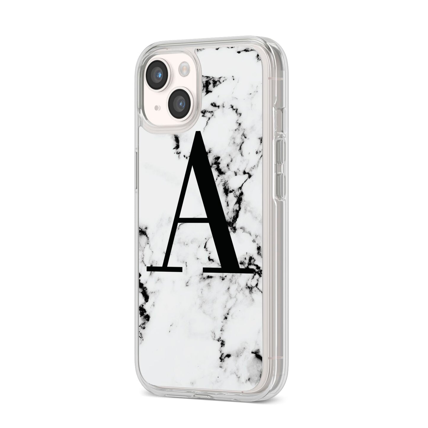 Marble Black Initial Personalised iPhone 14 Clear Tough Case Starlight Angled Image