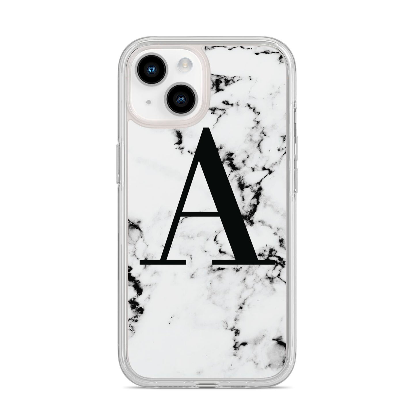 Marble Black Initial Personalised iPhone 14 Clear Tough Case Starlight