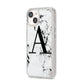 Marble Black Initial Personalised iPhone 14 Glitter Tough Case Starlight Angled Image