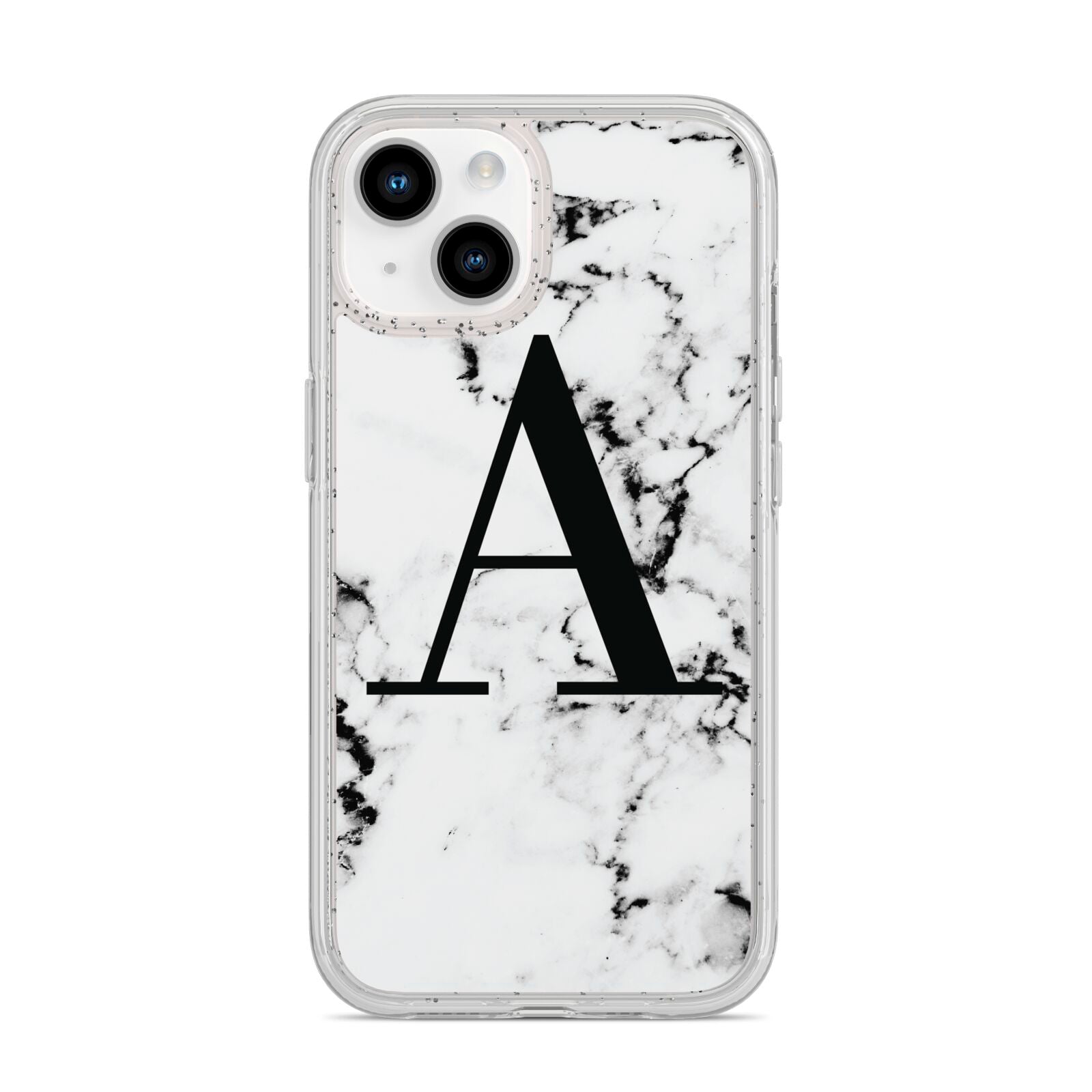 Marble Black Initial Personalised iPhone 14 Glitter Tough Case Starlight