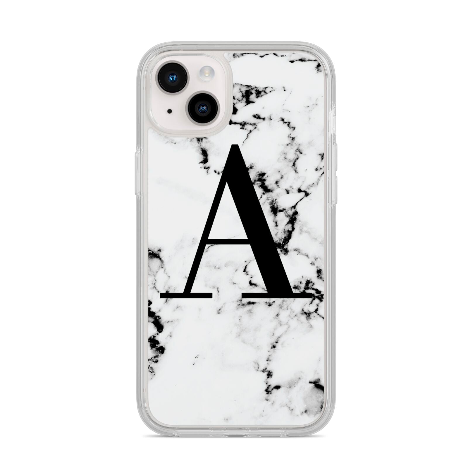 Marble Black Initial Personalised iPhone 14 Plus Clear Tough Case Starlight