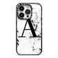 Marble Black Initial Personalised iPhone 14 Pro Black Impact Case on Silver phone