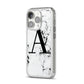Marble Black Initial Personalised iPhone 14 Pro Clear Tough Case Silver Angled Image