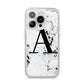Marble Black Initial Personalised iPhone 14 Pro Clear Tough Case Silver