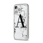 Marble Black Initial Personalised iPhone 14 Pro Max Clear Tough Case Silver Angled Image