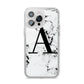 Marble Black Initial Personalised iPhone 14 Pro Max Clear Tough Case Silver