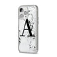 Marble Black Initial Personalised iPhone 14 Pro Max Glitter Tough Case Silver Angled Image
