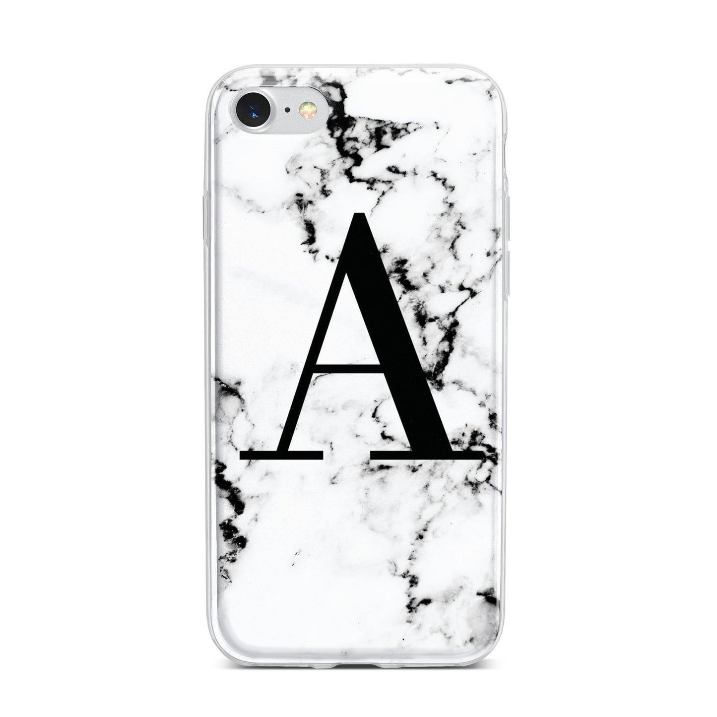 Marble Black Initial Personalised iPhone 7 Bumper Case on Silver iPhone