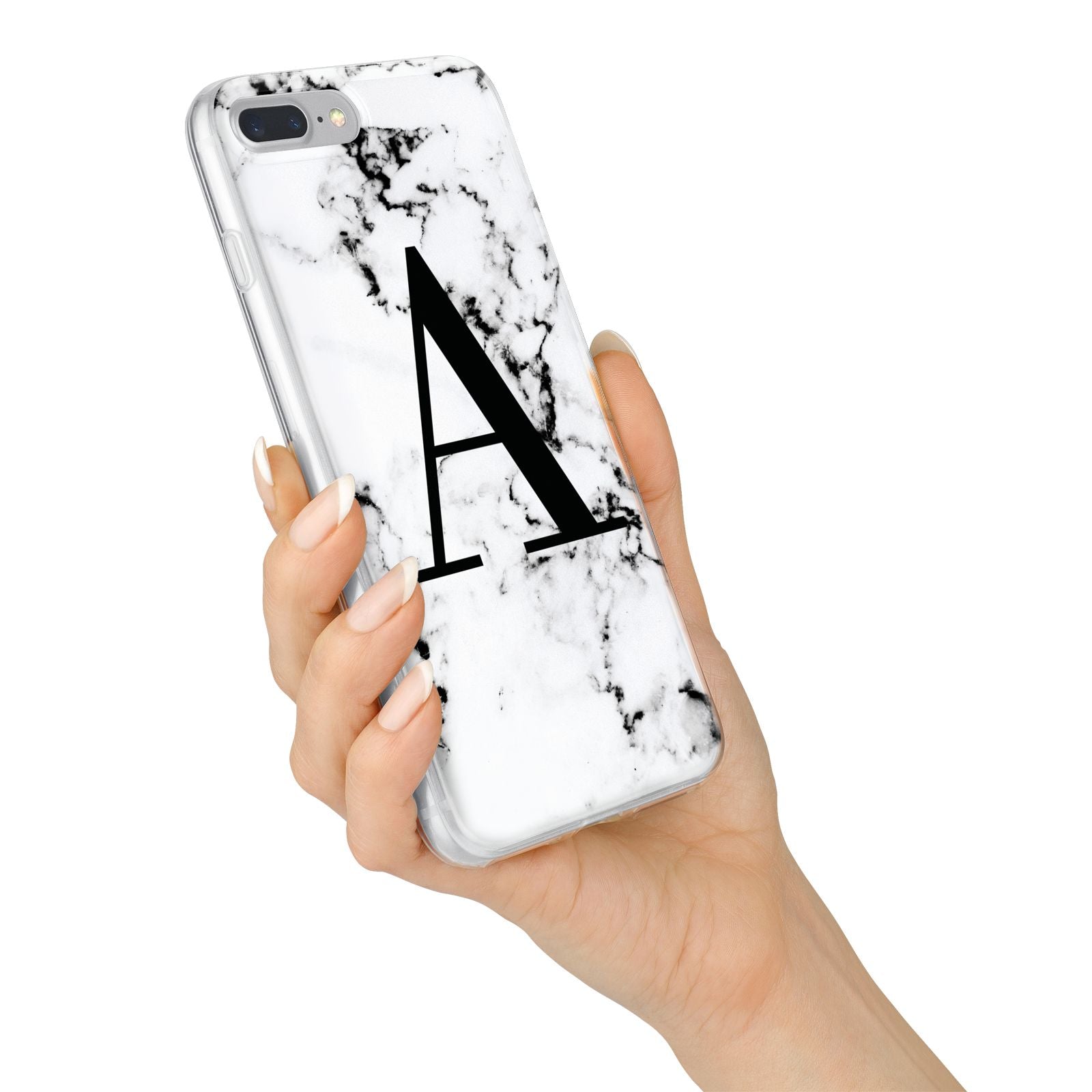 Marble Black Initial Personalised iPhone 7 Plus Bumper Case on Silver iPhone Alternative Image