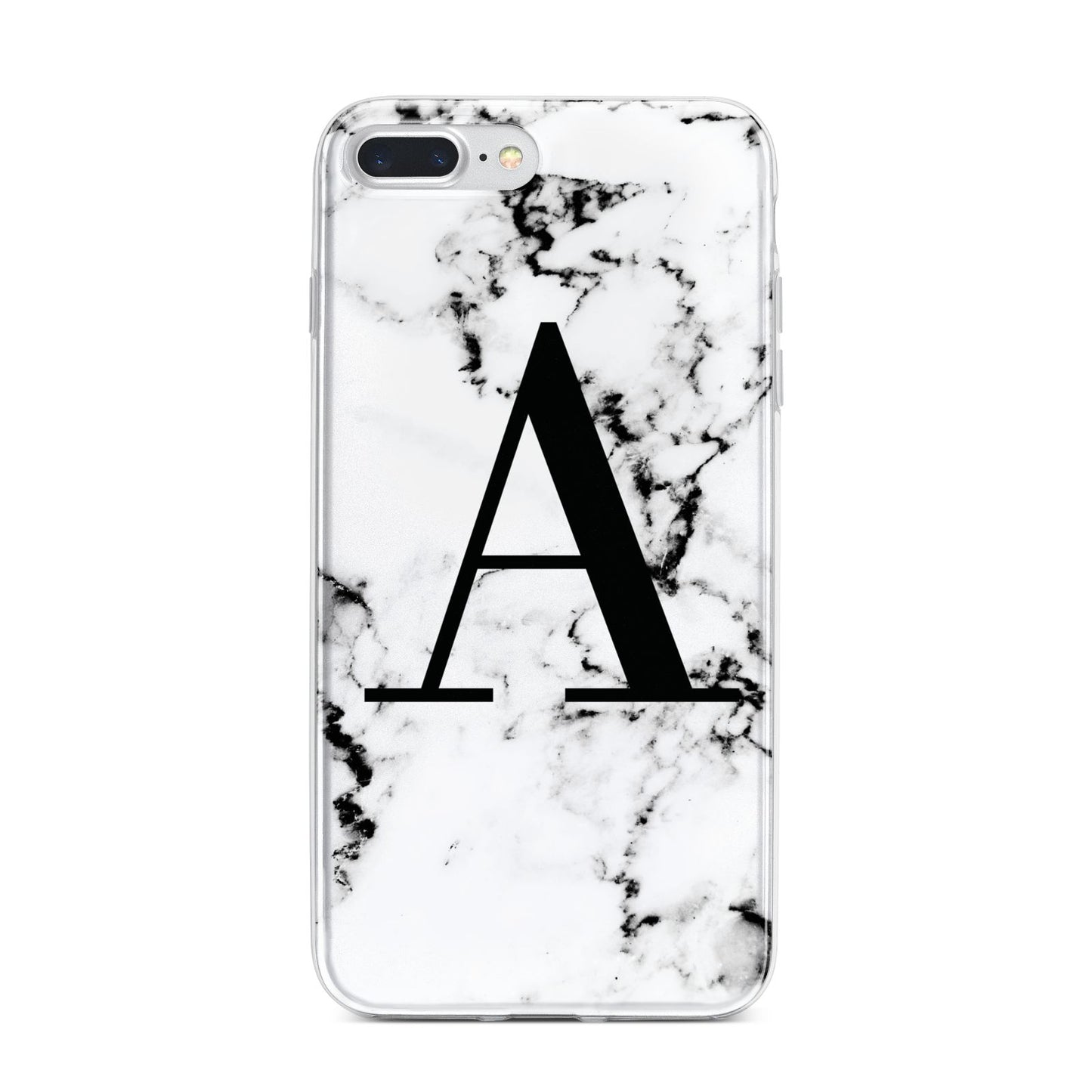 Marble Black Initial Personalised iPhone 7 Plus Bumper Case on Silver iPhone