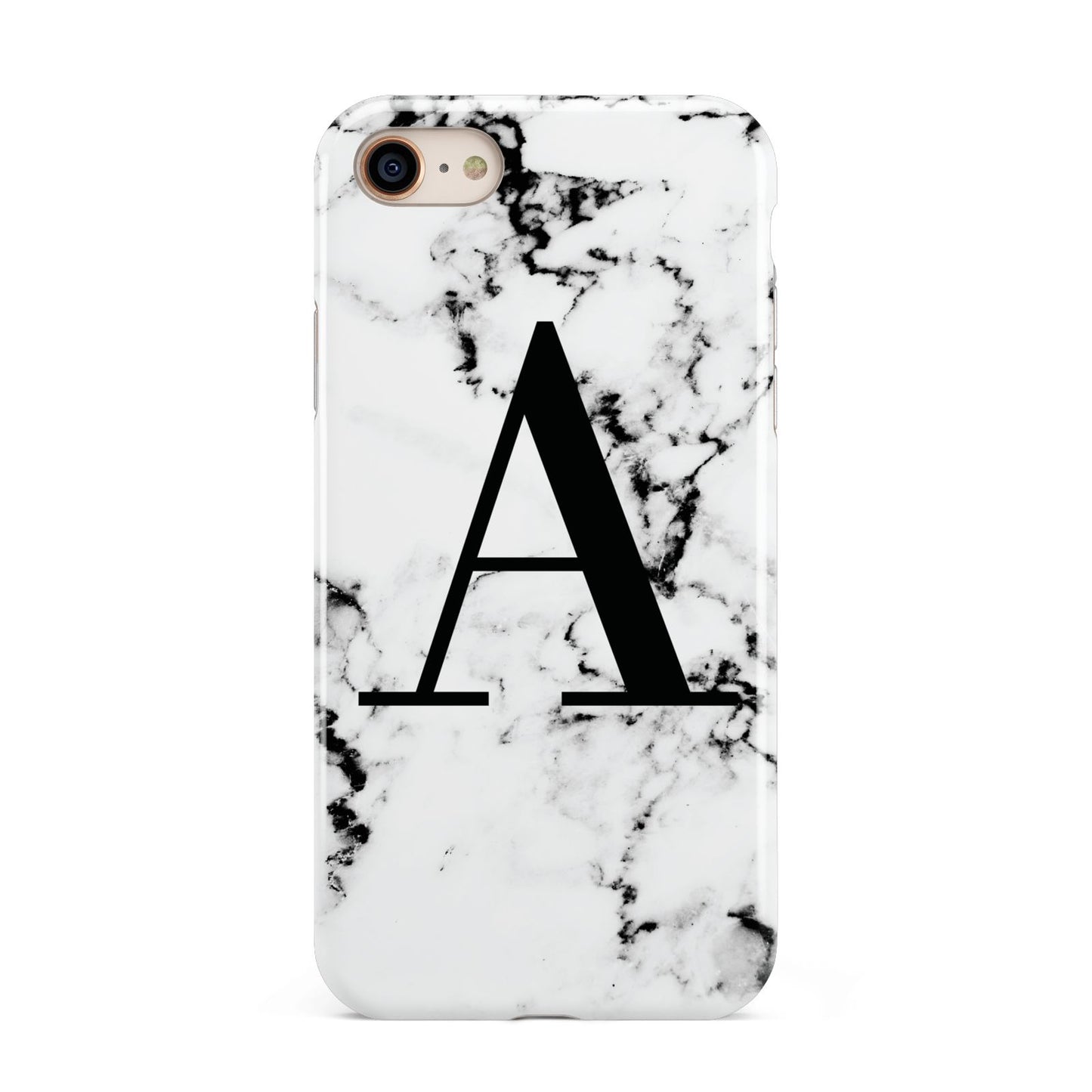 Marble Black Initial Personalised iPhone 8 3D Tough Case on Gold Phone