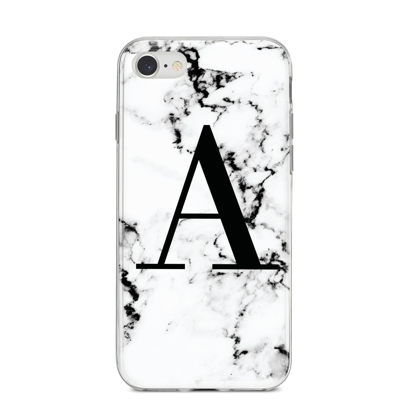 Marble Black Initial Personalised iPhone 8 Bumper Case on Silver iPhone