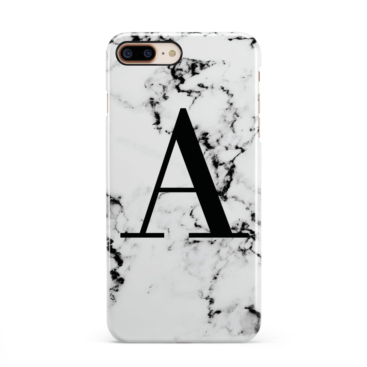 Marble Black Initial Personalised iPhone 8 Plus 3D Snap Case on Gold Phone