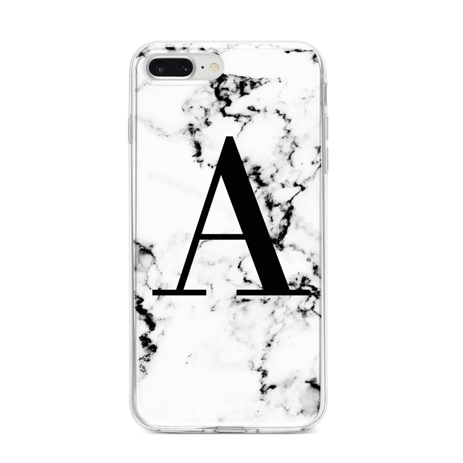 Marble Black Initial Personalised iPhone 8 Plus Bumper Case on Silver iPhone
