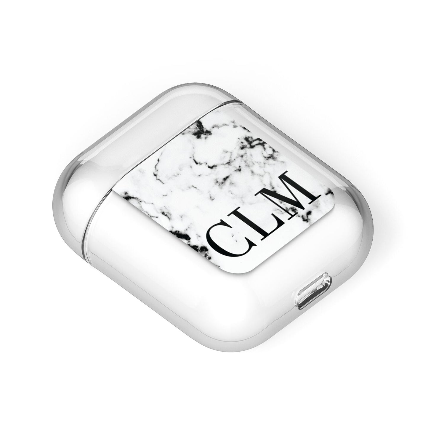 Marble Black Initials Personalised AirPods Case Laid Flat