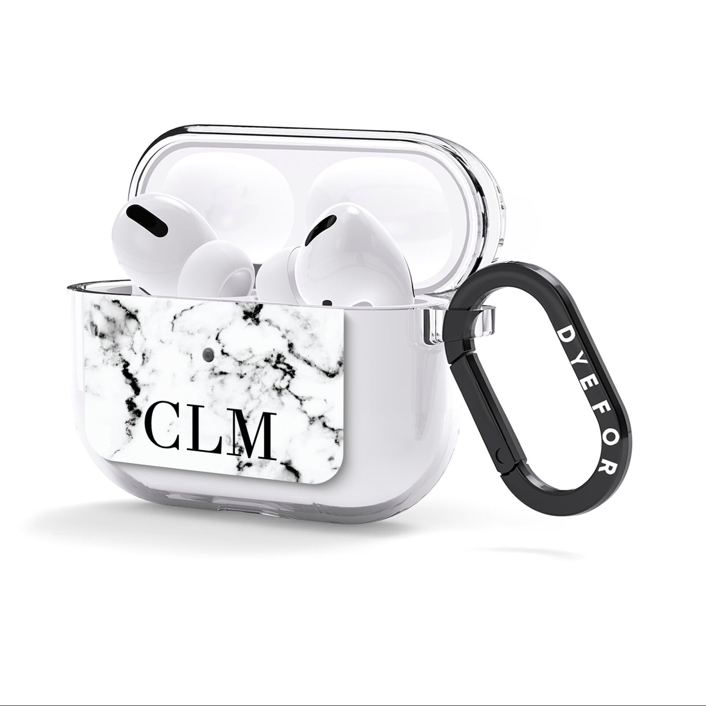 Marble Black Initials Personalised AirPods Clear Case 3rd Gen Side Image