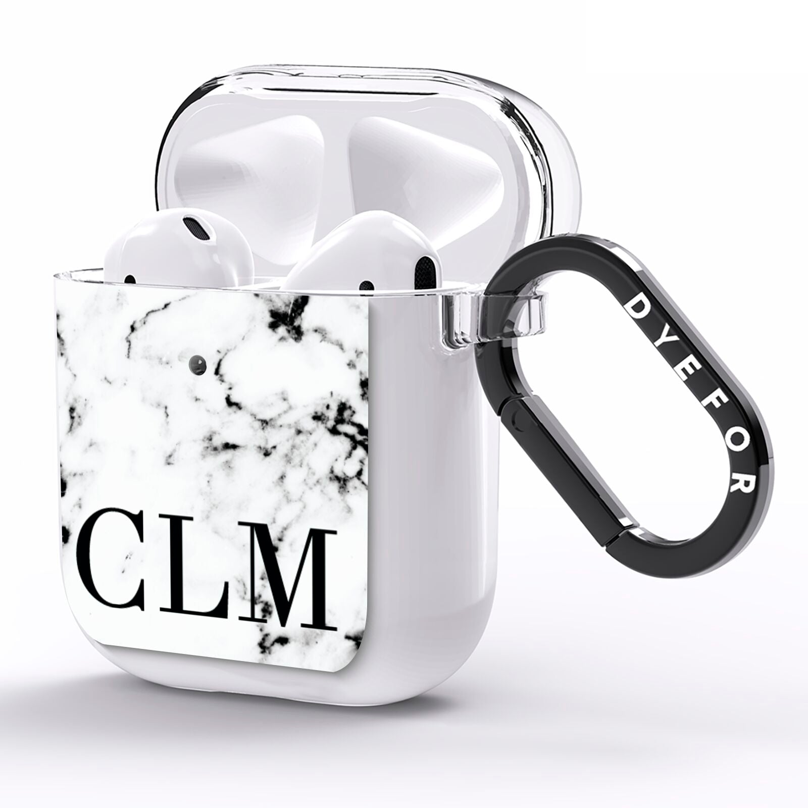 Marble Black Initials Personalised AirPods Clear Case Side Image