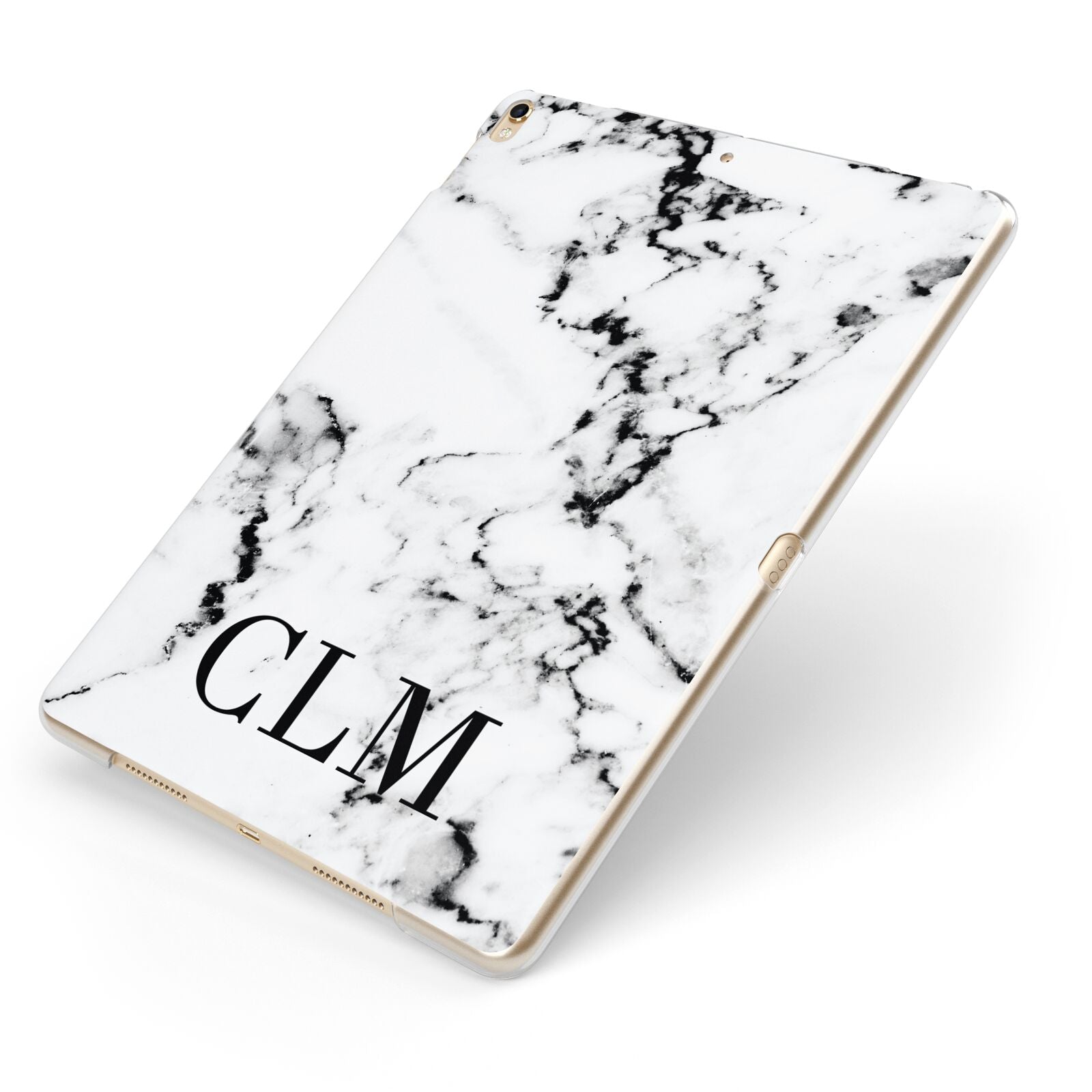 Marble Black Initials Personalised Apple iPad Case on Gold iPad Side View