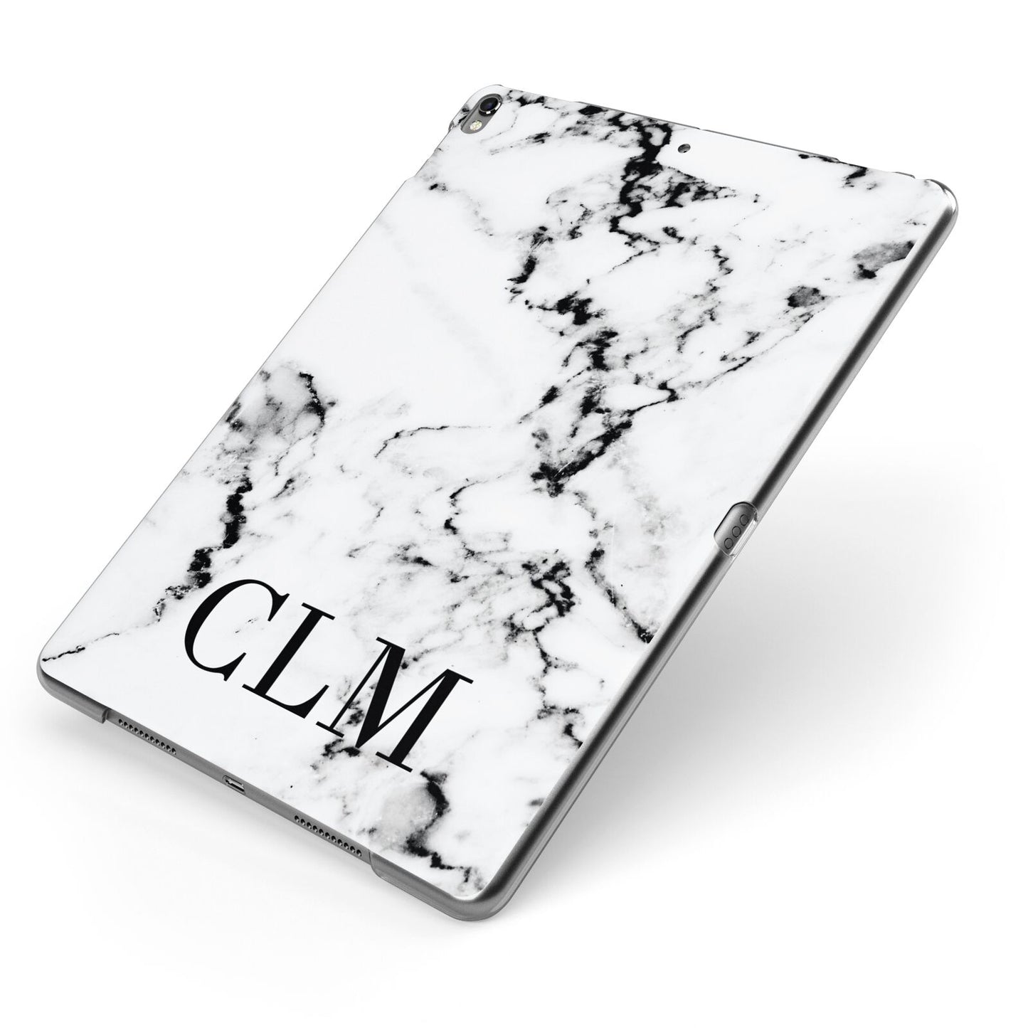 Marble Black Initials Personalised Apple iPad Case on Grey iPad Side View