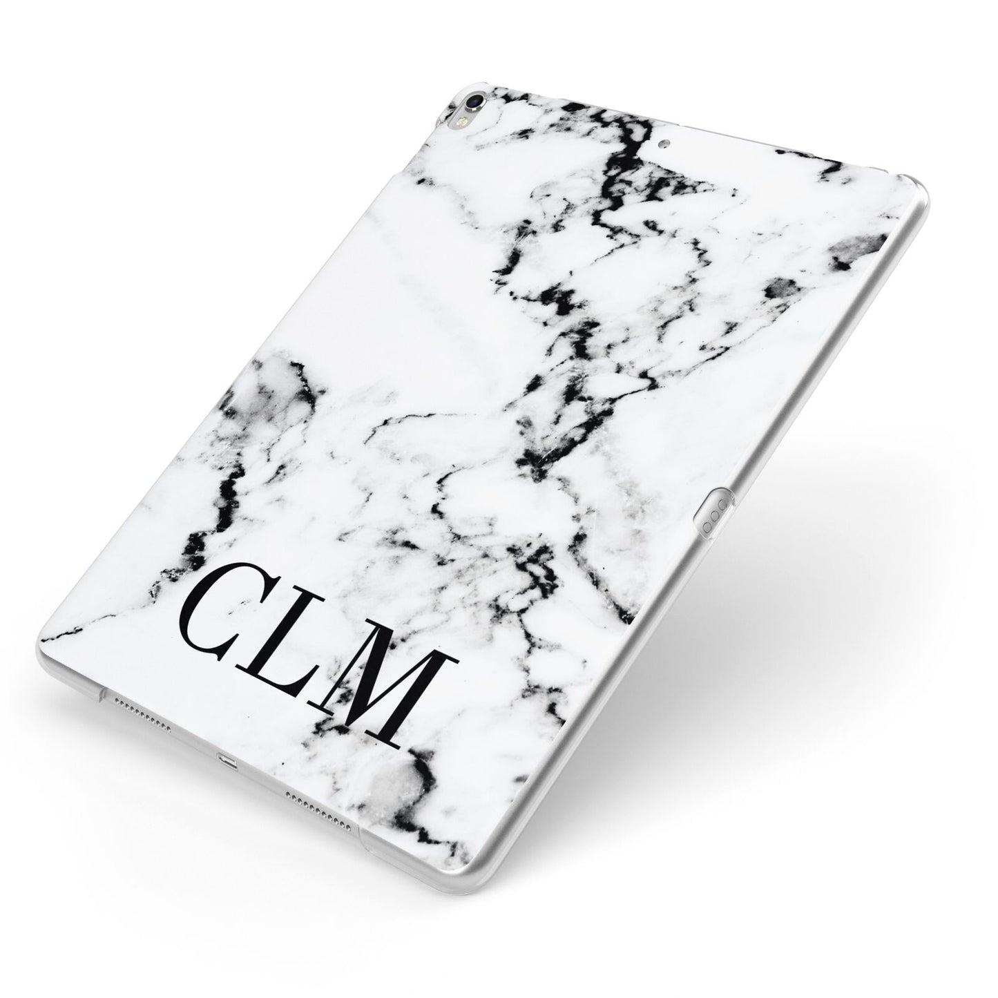 Marble Black Initials Personalised Apple iPad Case on Silver iPad Side View