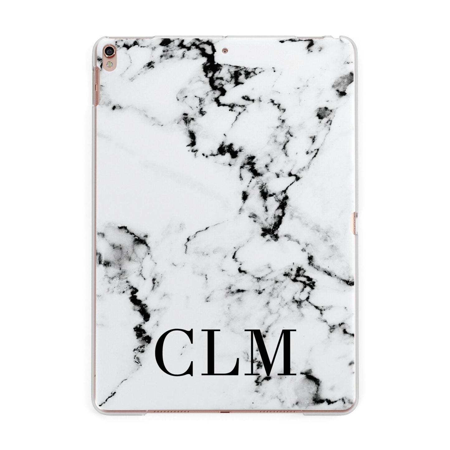 Marble Black Initials Personalised Apple iPad Rose Gold Case