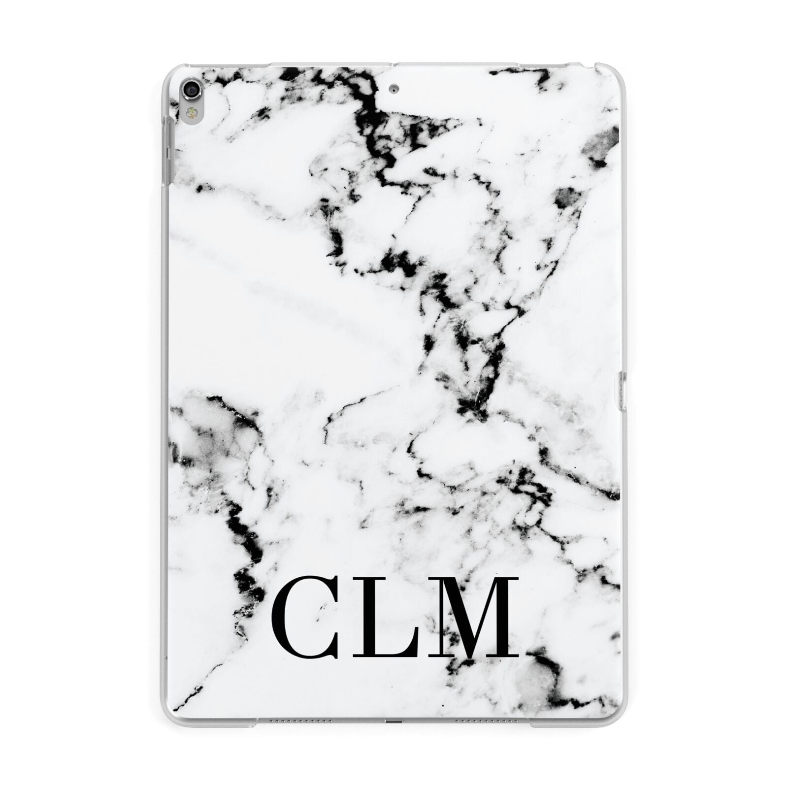 Marble Black Initials Personalised Apple iPad Silver Case