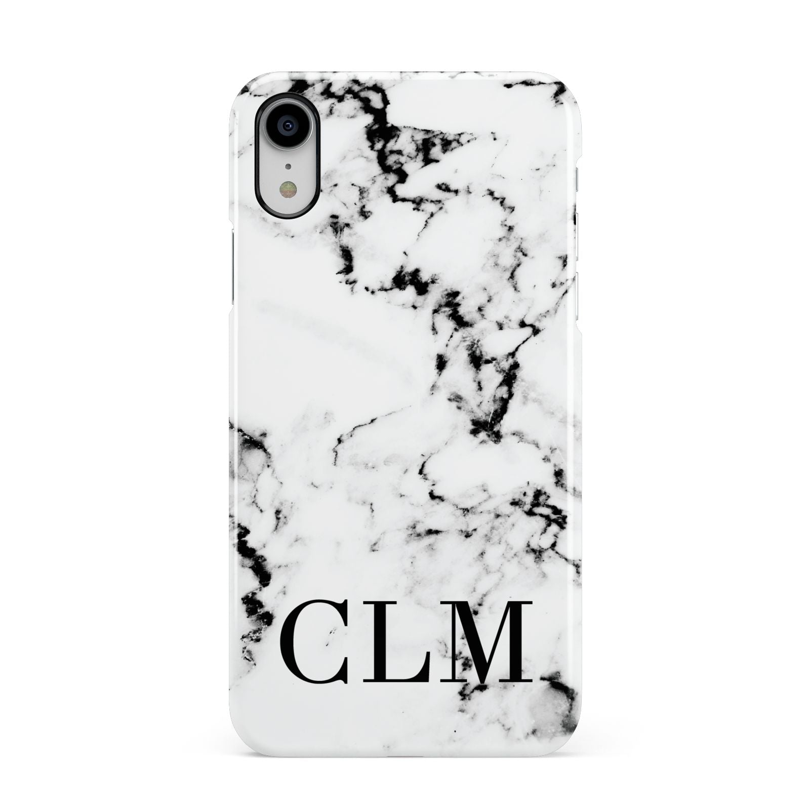 Marble Black Initials Personalised Apple iPhone XR White 3D Snap Case