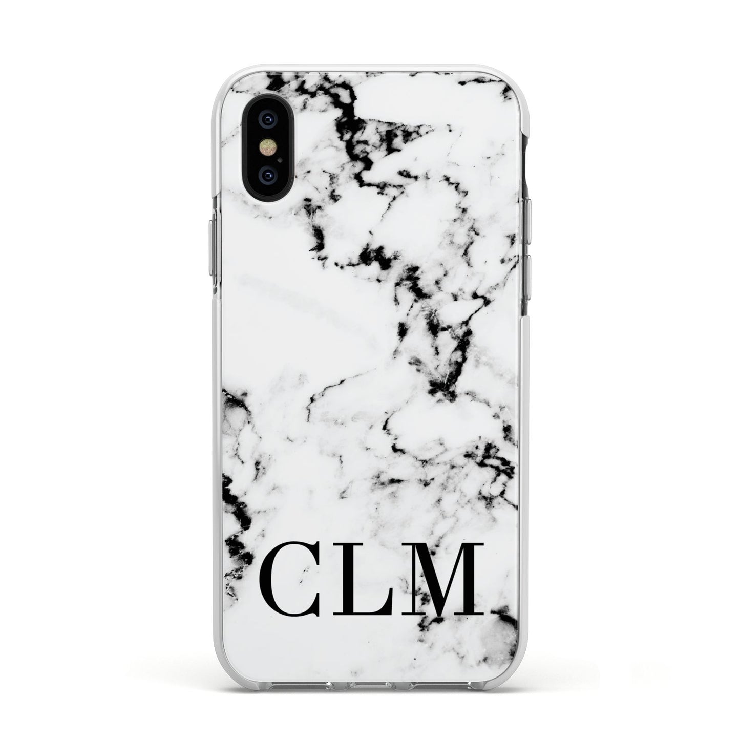 Marble Black Initials Personalised Apple iPhone Xs Impact Case White Edge on Black Phone