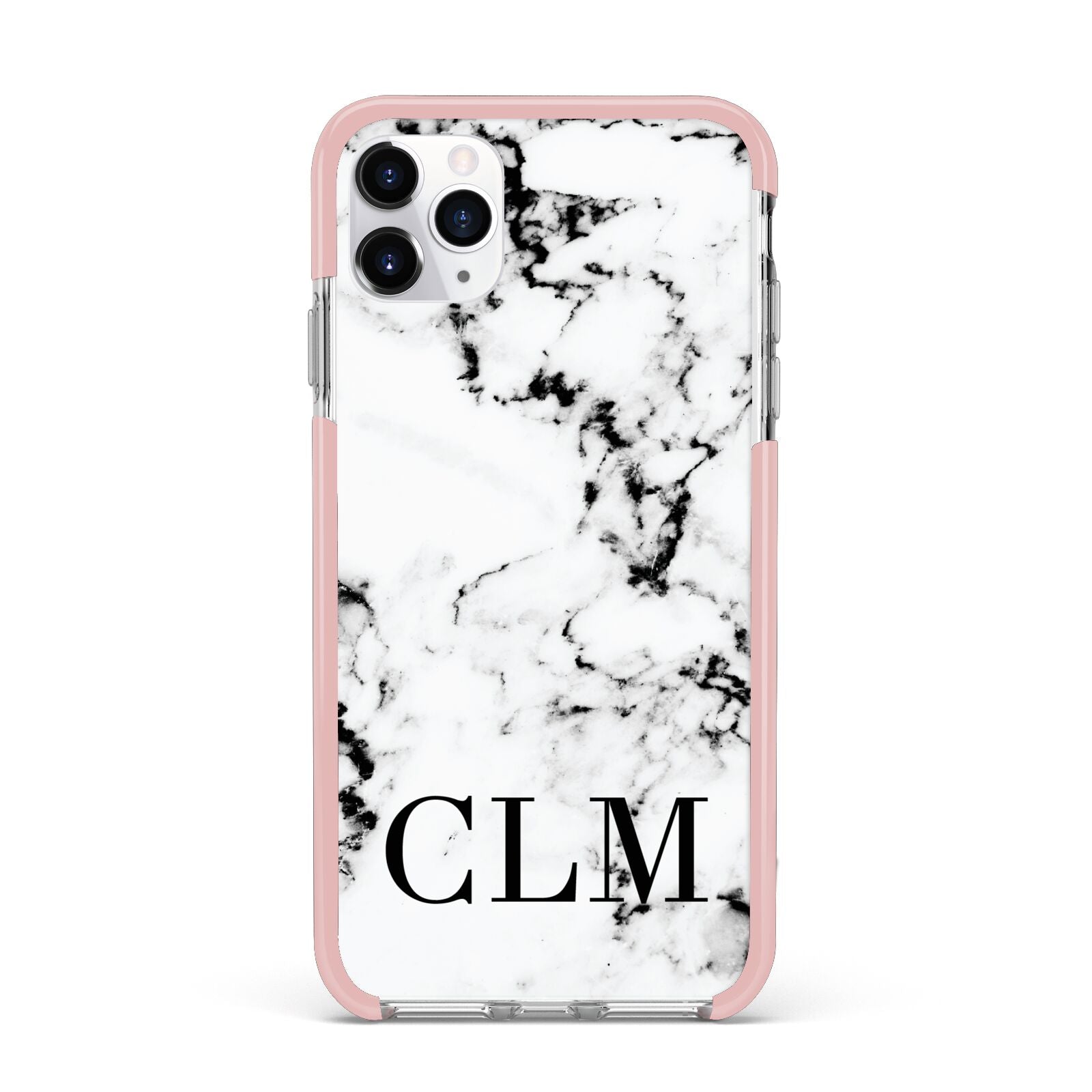 Marble Black Initials Personalised iPhone 11 Pro Max Impact Pink Edge Case