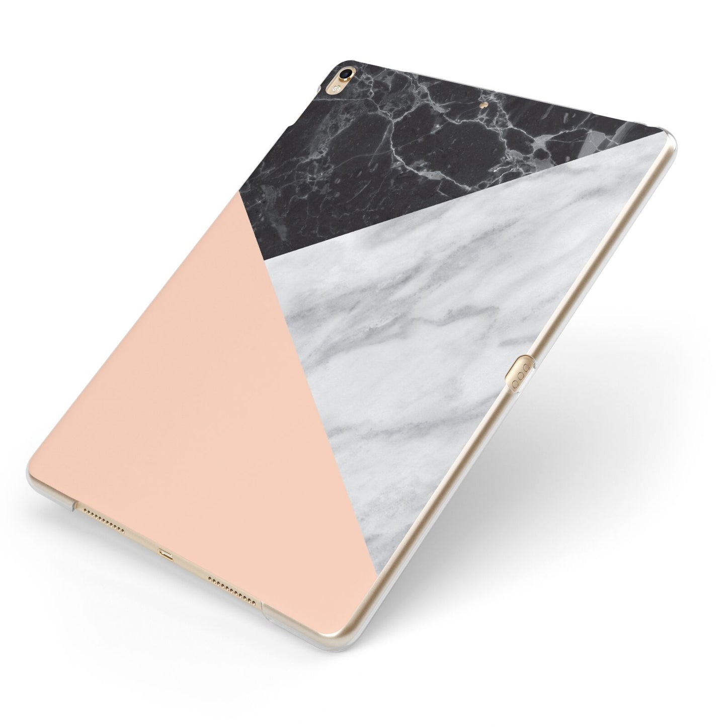 Marble Black White Grey Peach Apple iPad Case on Gold iPad Side View