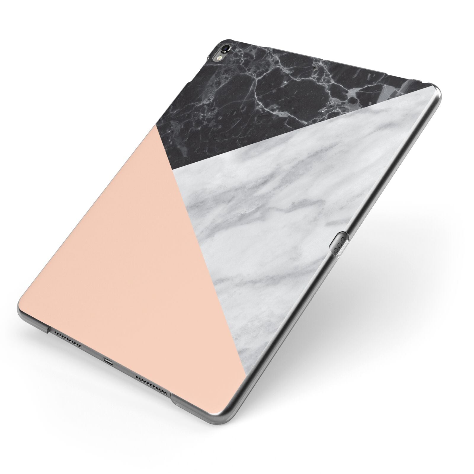 Marble Black White Grey Peach Apple iPad Case on Grey iPad Side View