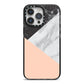 Marble Black White Grey Peach iPhone 14 Pro Max Black Impact Case on Silver phone